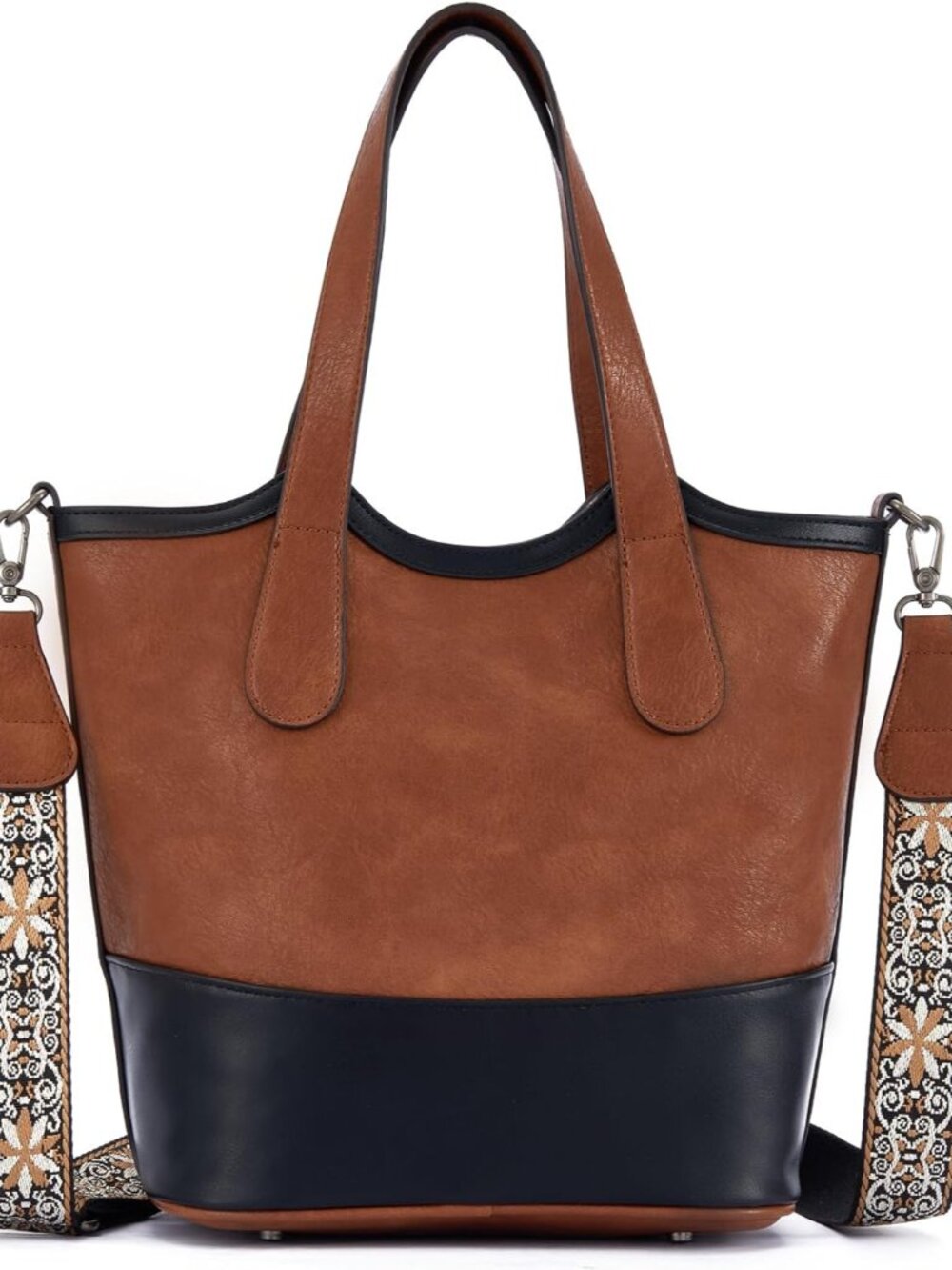 Tote Bag for Women,Straw&Vegan Leather Bucket Bags Crossbody Top Handle Purses A